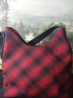 J. Jill Red and Black Plaid Shoulder Bag